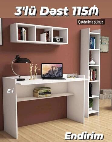 3-lü ofis/iş masası dəsti Tərkibi: - Geniş iş masası: düz, minimalist