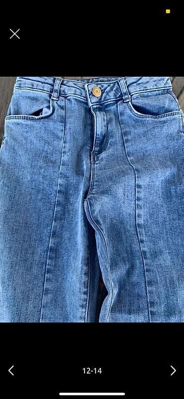 Mavi rəngli denim şalvar – hippie/flare kəsim - Qalın və davamlı denim