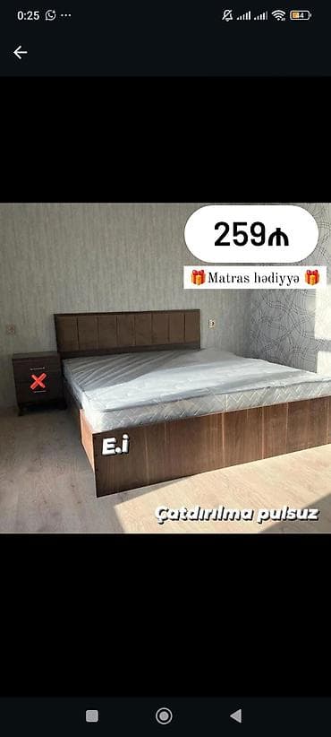 taxta: Taxta çarpayı – başlıqla birlikdə - Rəng və material: taxta dekorlu — 1