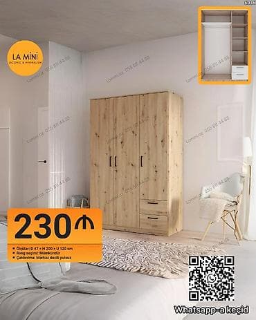 mini skaf: Açılan, 3 qapılı Düz dolab, Qarderob, paltar dolabı — 1