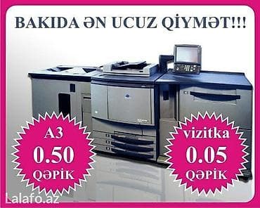 cap xidmetleri: Lazer vizitkartlar cemi 5 qepik. Flayerler 16 qepik. Kicik tirajlar — 1