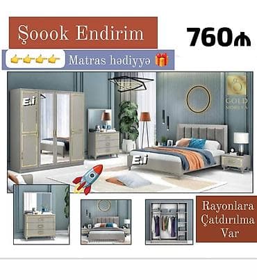 Yataq otağı mebel dəsti – “Gold Mobilya” dizaynı - Tam dəst: 3 qapılı — 1