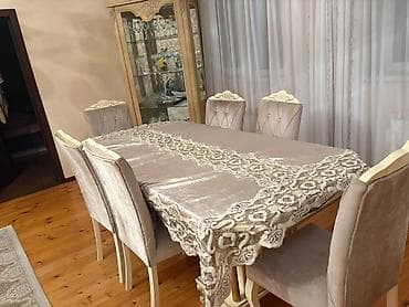 Для гостиной, Б/у, Квадратный стол, 6 стульев