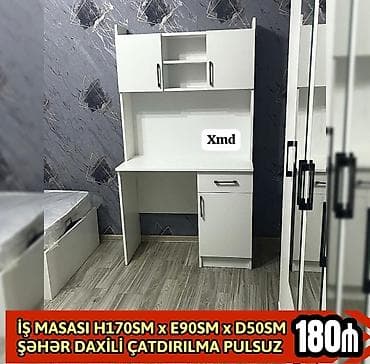 Sifarişlə ev mebeli: İş masası və üst dolablı rəf sistemi Ölçülər: - Hündürlük: 170 sm - — 1
