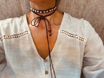 Очки: İkiqat boğazlıq/çoker dəsti - Material: tünd qəhvəyi dəri kordon — 2