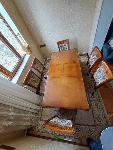 Qonaq otağı üçün, İşlənmiş, Açılan, Dördbucaq masa, 6 stul