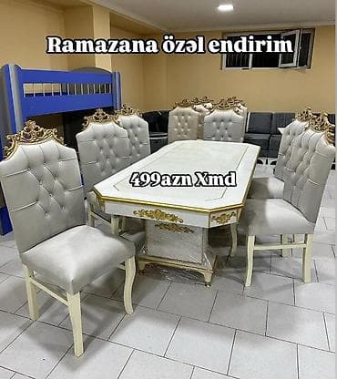 stollar: Qonaq otağı üçün, Yeni, Açılmayan, Dördbucaq masa, 6 stul — 2