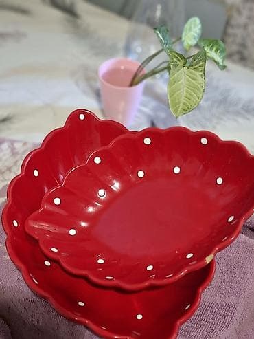 Qırmızı keramik salat/qəlyanaltı qabları – 2 ədəd dəst - Material — 1