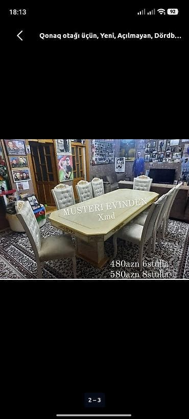 balkon stul: Qonaq otağı üçün, Yeni, Açılmayan, Dördbucaq masa, 6 stul — 1