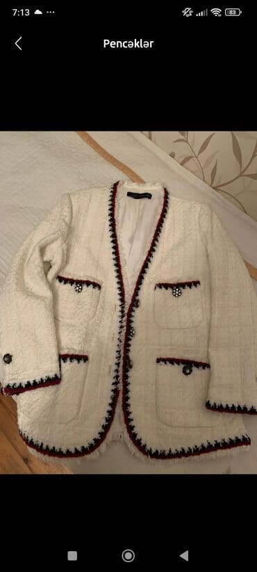 Qadın tweed pencəyi - Rəng: krem/iviory - Klassik, yaxası olmayan