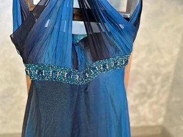 qedimi qol saati: Vintage Yves Calin embellished mesh maxi dress in deep ocean blue — 9
