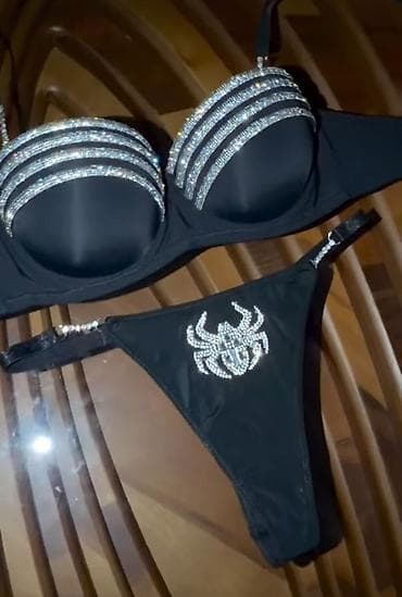 sortlar: Qara rəngli rhinestone detallı qadın alt paltarı dəsti - İki fərqli — 2