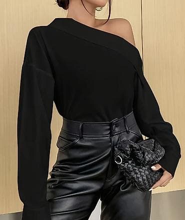 Qara qeyri-simmetrik bluz - Dizayn: Tək çiyin açıq, diaqonal yaxa