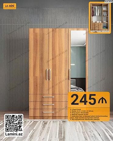 LA MINI – 3 qapılı dolab - Kod: 5418 - Rəng seçimi: mümkündür - — 1