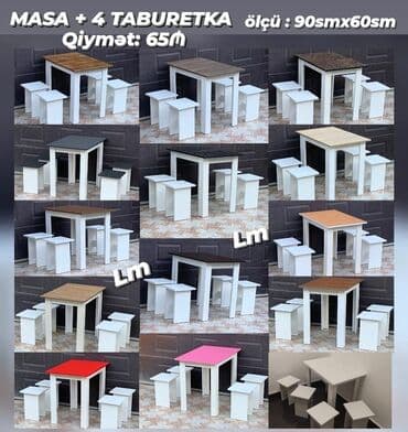 metbex stullari yeni: Mətbəx üçün, Yeni, Açılmayan, Dördbucaq masa, 4 stul — 2