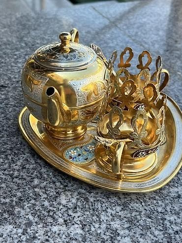 sap: Çay dəsti, rəng - Qızılı, Metal, 2 nəfərlik — 1