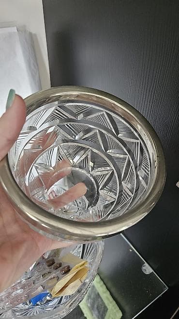 sebeke dekor: Kəsimli şüşə/ kristal qab – metal haşiyəli - Material: qalın kəsimli — 2