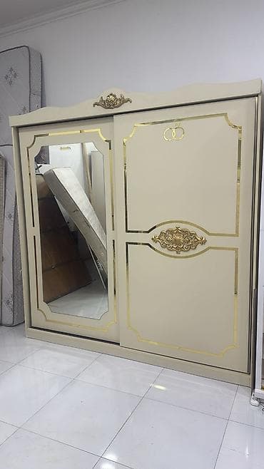 2 двери, С зеркалом, Бежевый, Купе, Прямой шкаф