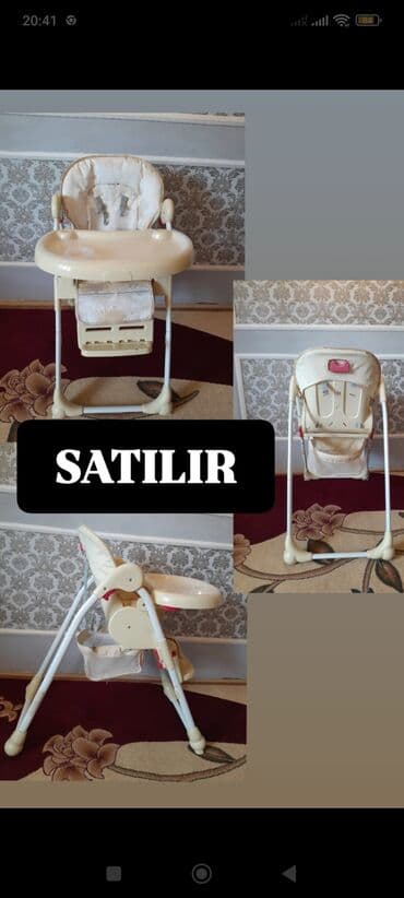 Uşaq yemək stolu və yüksək oturacaq - Rəng: krem/bej - Yumşaq arxa