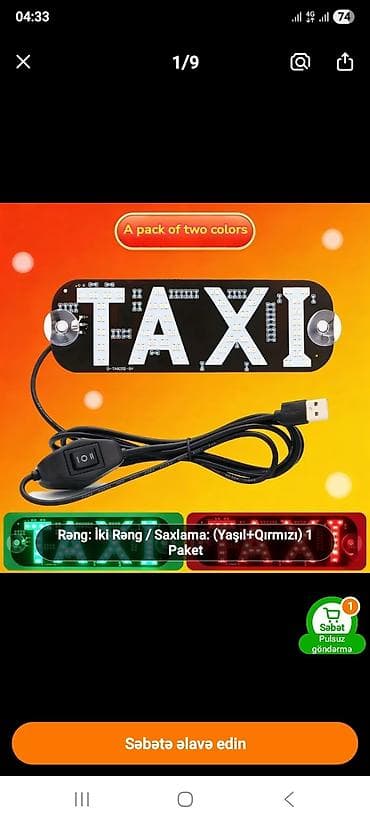 Reklam lövhələri: USB LED “TAXI” işıq lövhəsi - Avtomobil ön şüşəsi üçün LED “TAXI” — 1