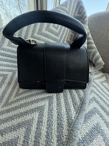 Сумки: Qara mini dəri çanta - Material: teksturalı (qozalı) süni/dəri — 1