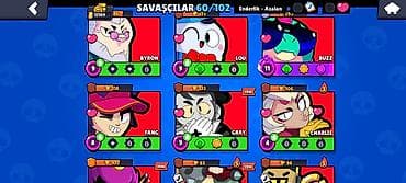 kohne pullar: Brawl Stars hesabı – 60/102 döyüşçü - Kolleksiya: 60 döyüşçü açıq — 9