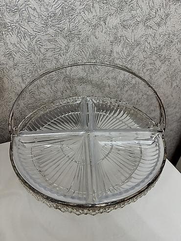 şam qabı: Şüşə servis sinisi – 4 bölməli, metal saplı - Material: qalın, şəffaf — 2