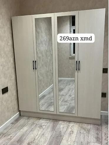 4 qapılı, Güzgülü, Digər rəng, Açılan, Düz dolab