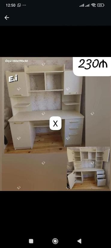 Kompyuter/iş masası – saxlama bölmələri ilə - Ölçü: 150 x 170 x 50 sm