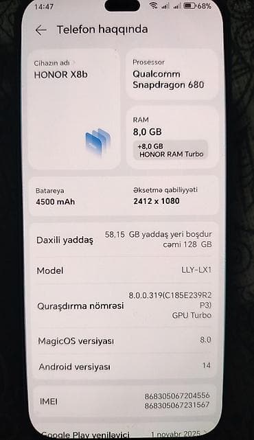 tap az meişet eşyaları: Honor X8b, 128 GB, rəng - Yaşıl, İki sim kartlı — 3