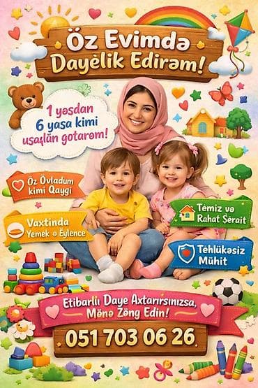 услуги по уходу за больными на дому: Uşaqlar üçün evdə dayə xidməti - 1 yaşdan 6 yaşadək uşaqların qəbulu — 1