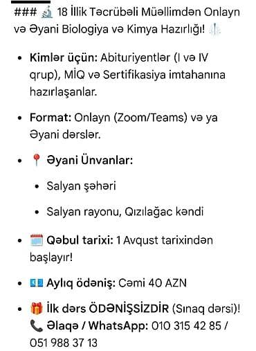 ucuz plastik qapı pəncərə: 18 illik təcrübəli müəllimdən onlayn və əyani Biologiya və Kimya — 1