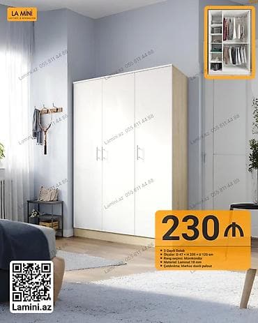 skaf: 3 qapılı dolab – La Mini - Ölçülər: E 47 × H 200 × U 120 sm - Rəng — 1
