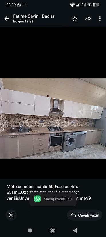 Mətbəx mebeli satılır 600₼. ölçü 4m/65sm. Üzərində qaz moyka