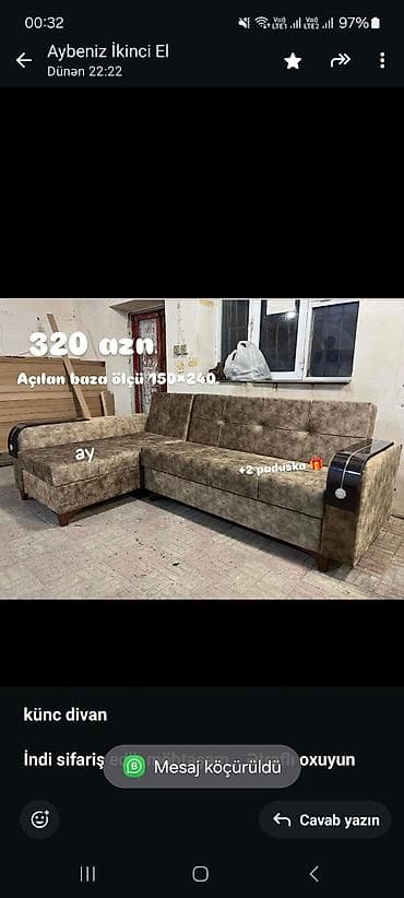 acilan divan: Künc divan, Qonaq otağı üçün, Bazalı, Açılan — 2