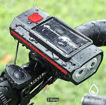 velosiped ucun ses: Velosiped üçün günəş paneli ilə ön fara + 120 dB siqnal + arxa fənər — 2