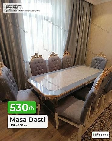 kohnə stul: Masa dəsti – 100×200 sm - Masa ölçüsü: 100×200 sm, sabit (mexanizm — 1