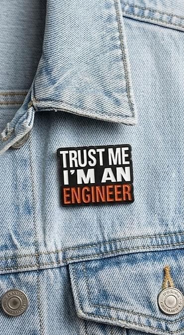 Eynəklər: Məhsul: “Trust Me I’m an Engineer” yazılı döş nişanı (pin) - Dizayn — 1