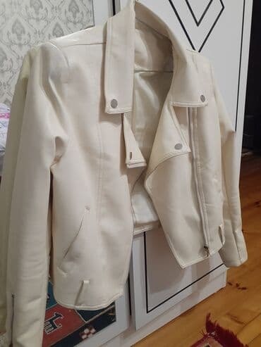 deri pencekler: Ağ rəngdə qadın dəri görünümlü gödəkçə - Rəng: südlü-ağ/ekru - — 1