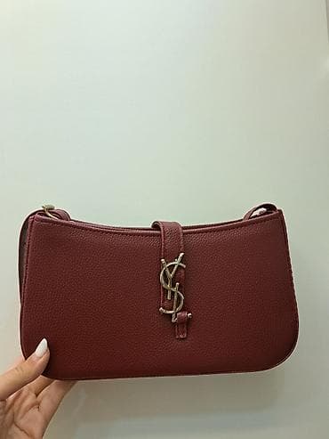 Qadın çiyin çantası – bordo rəng - Material: xırda naxışlı (taxıllı) — 1