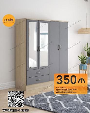 Məhsul: 4 qapılı dolab - Ölçülər: D 47 × H 200 × U 160 sm - Rəng — 1