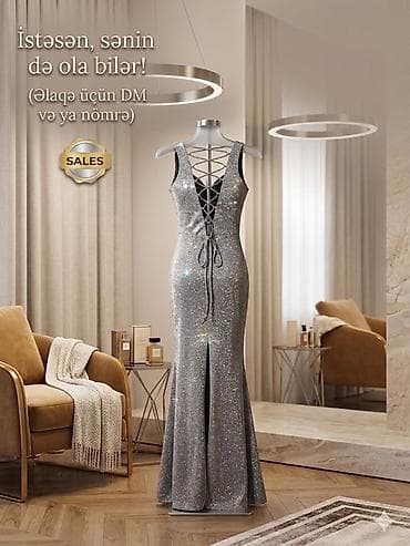 Gümüşü rəngdə parıltılı ziyafət geyimi - Siluet: bədənə oturan, balıq — 2