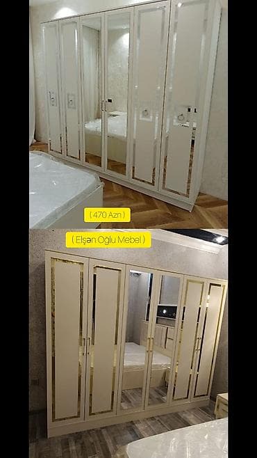 Yeni, 6 qapı, Güzgülü, Ağ, Digər material, Açılan, Düz dolab