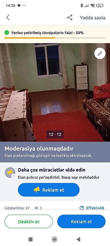 50 kv. m, 3 otaqlı, İnternet