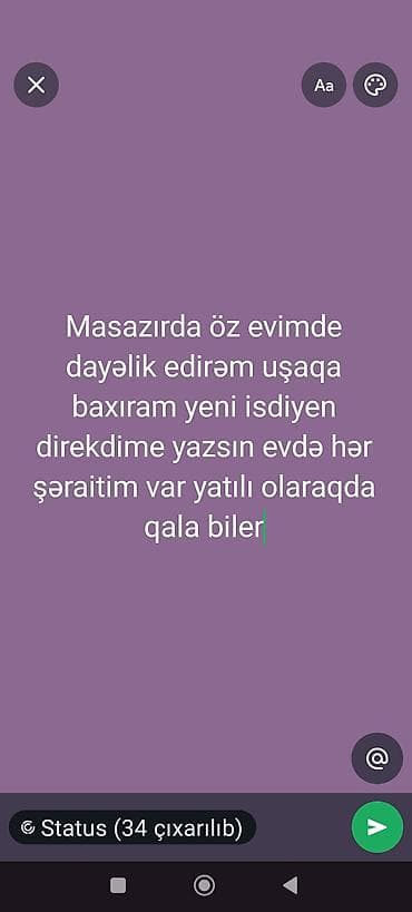 xeste baxıcı: Masazırda öz evimdə dayəlik xidməti təklif edirəm. Uşağa tam gün baxa — 1