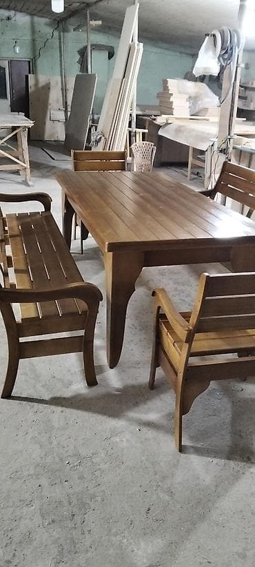 bag stullari: Yeni, Dördbucaq masa, Açılmayan, Skameykalar ilə, Taxta, Azərbaycan — 4