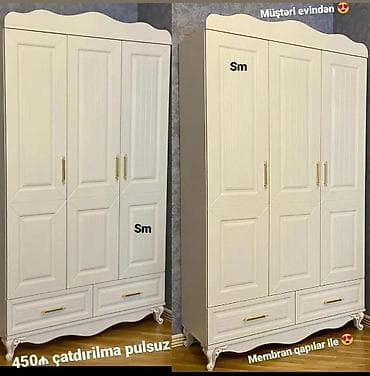 taxta ref: Klassik dizaynlı 4 qapılı paltar şkafı - Rəng: krem/ivori - Membran — 1