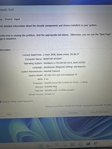 atouch se pro tablet pc: HP 250 G10 15.6" noutbuk Texniki göstəricilər: - Ekran: 15.6", nazik — 1