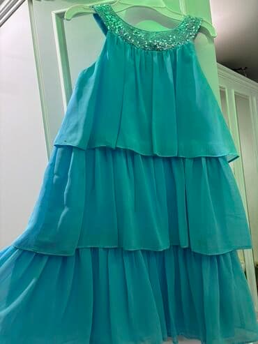 Uşaq qız üçün 2 ədəd paltar dəsti 1) Firuzəyi rəngli şifon paltar -