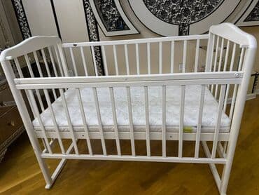taxt işlənmiş: Для девочки и мальчика, Четырехугольная, Колыбель, С бортиками, С матрасом, С механизмом качания — 2